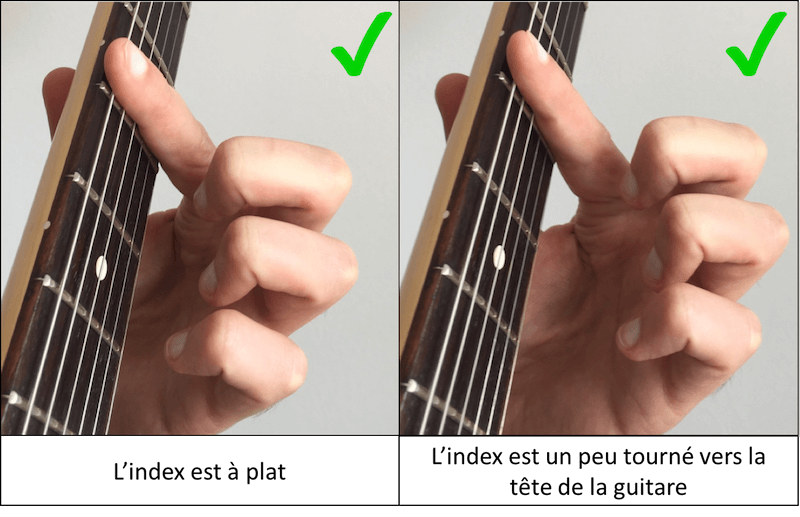 position de l'index pour faire des accords barrés à la guitare