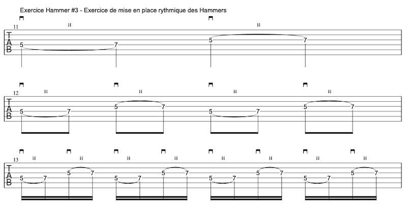 tablature exercice Hammers à la guitare #3 | MyGuitare