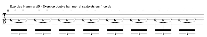 tablature exercice Hammers à la guitare #5 en sextolets | MyGuitare