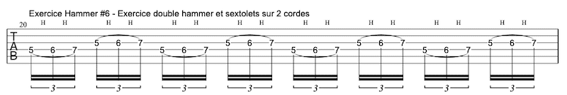 tablature exercice Hammers à la guitare #6 en sextolets | MyGuitare