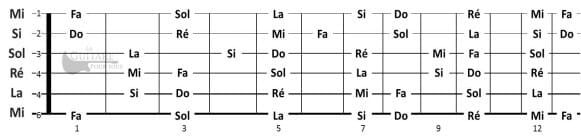 Notes du manche de guitare-12 cases