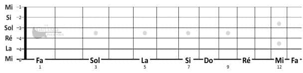 notes sur la 6ème corde du manche de guitare