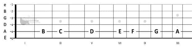 notes sur la 5ème corde du manche de guitare-GB