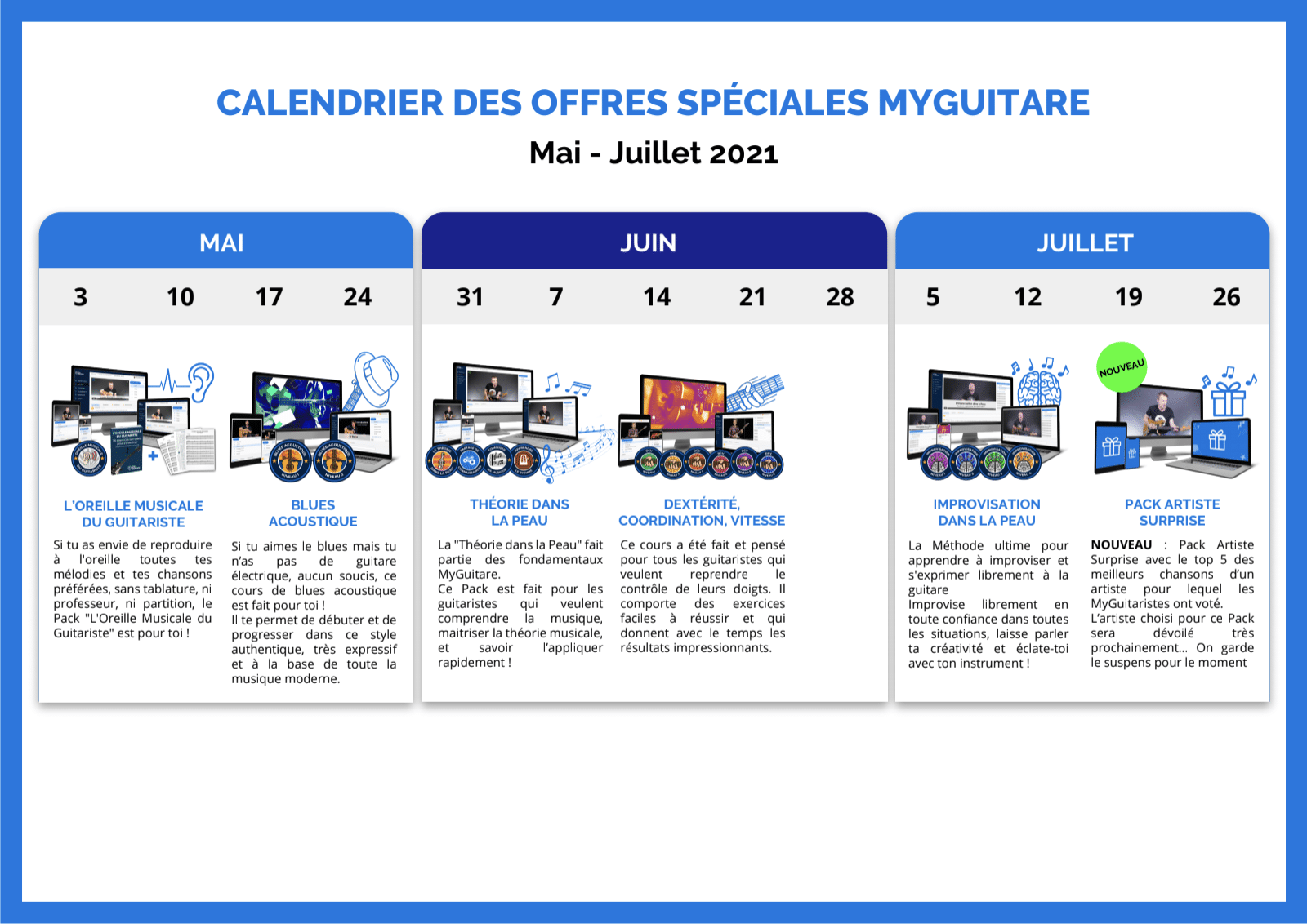 calendrier offres speciales mai juillet 2021 myguitare