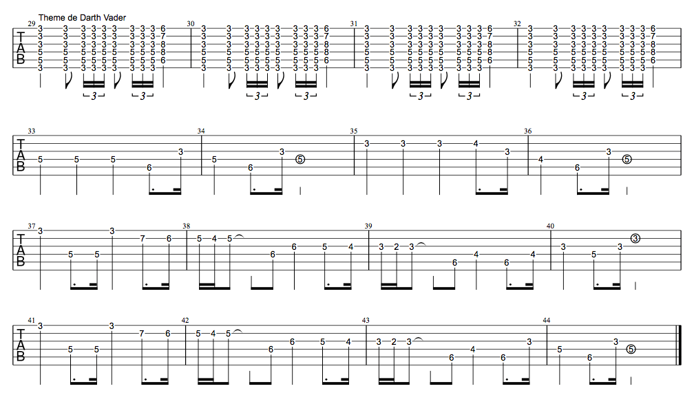 Tablature Thème de dark vador star wars guitare