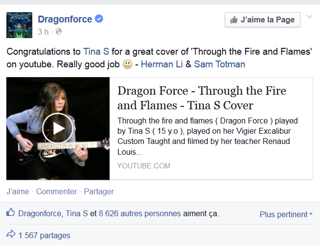 tina S félicitée par Dragonforce | MyGuitare