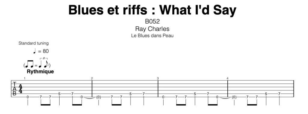 Tab facile de blues à la guitare : What I'd say de Ray Charles