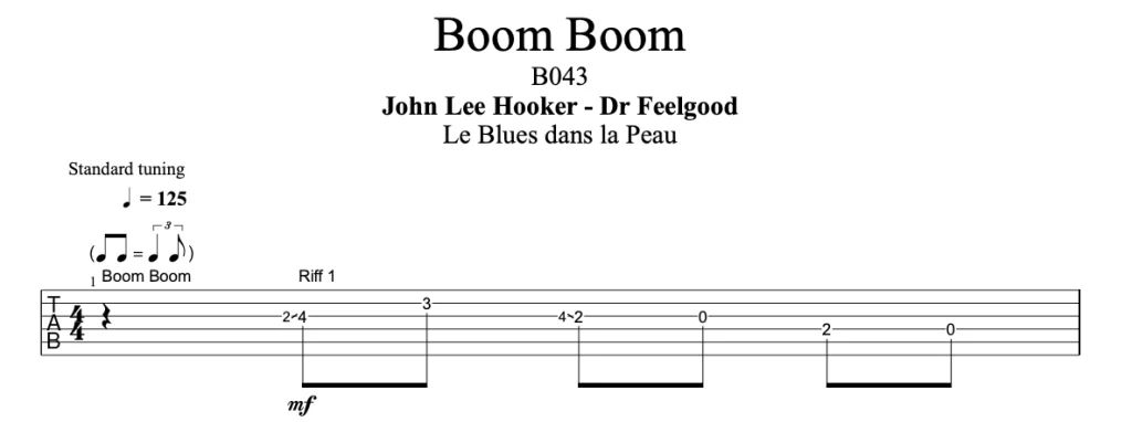 tablature de blues facile Boom Boom de John Lee Hocker